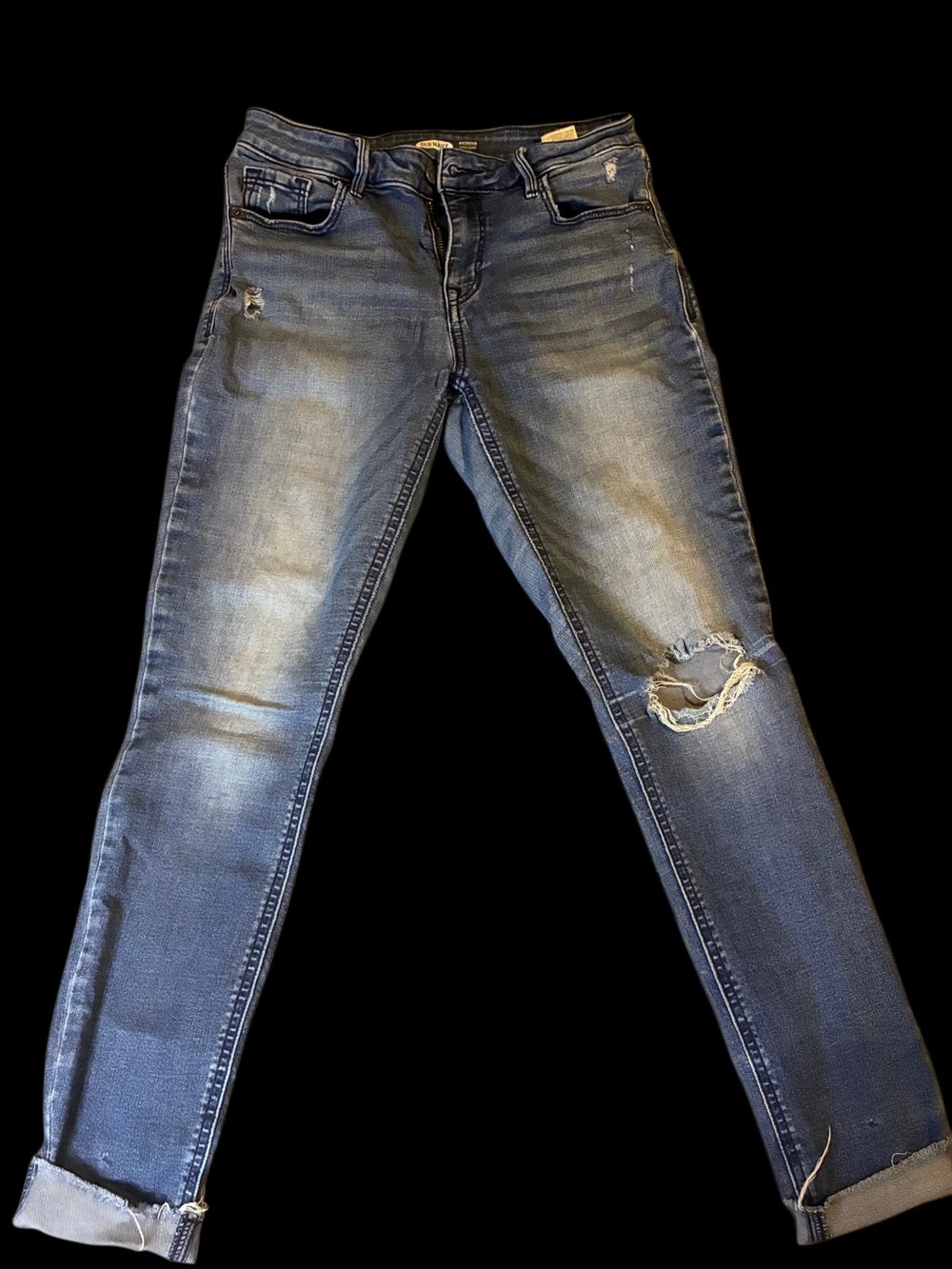 Old Navy Women's Dark Blue Distressed Skinny Jeans